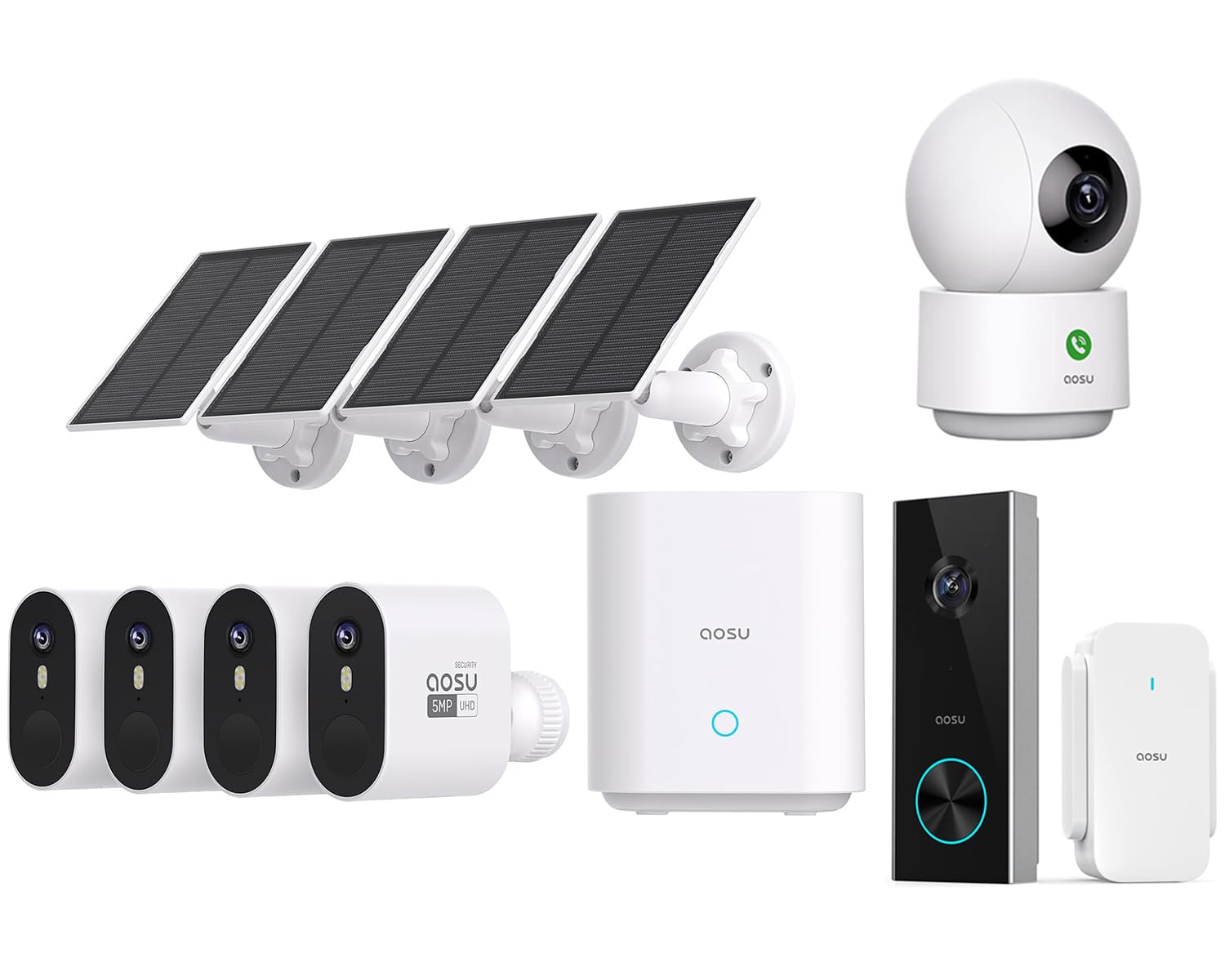 Amazon.com : aosu 5MP SolarCam Max System 4-Cam-Kit + 3MP Doorbell